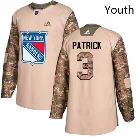 Youth Adidas New York Rangers 3 James Patrick Authentic Camo Veterans Day Practice NHL Jersey